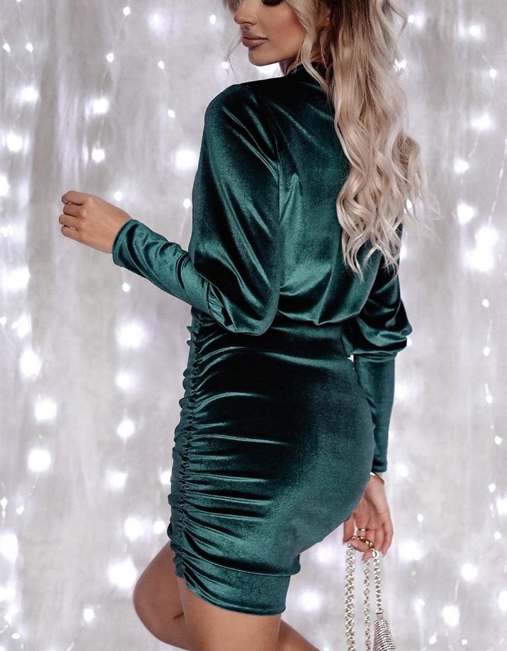 Chique Herfst Groene Fluwelen Bodycon Jurk voor Vrouwen