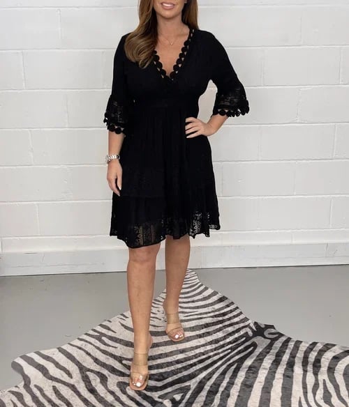 Silke | Embroidery Kanten V-Hals Jurk