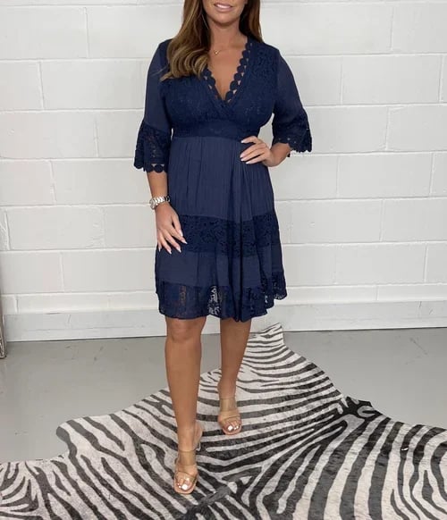 Silke | Embroidery Kanten V-Hals Jurk
