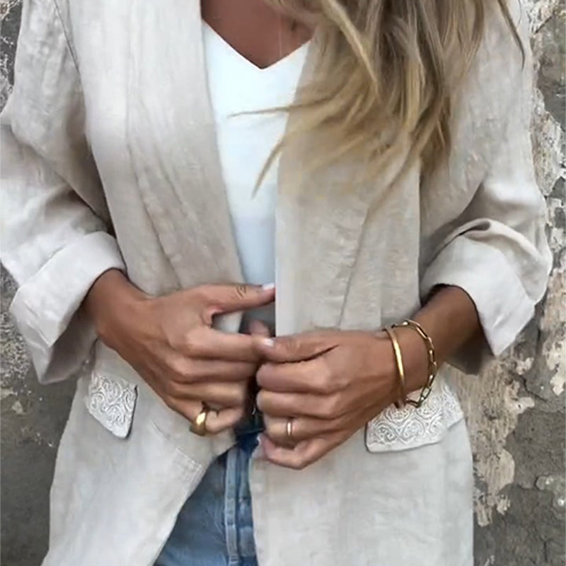Blazer met open voorkant van katoen en linnen voor dames