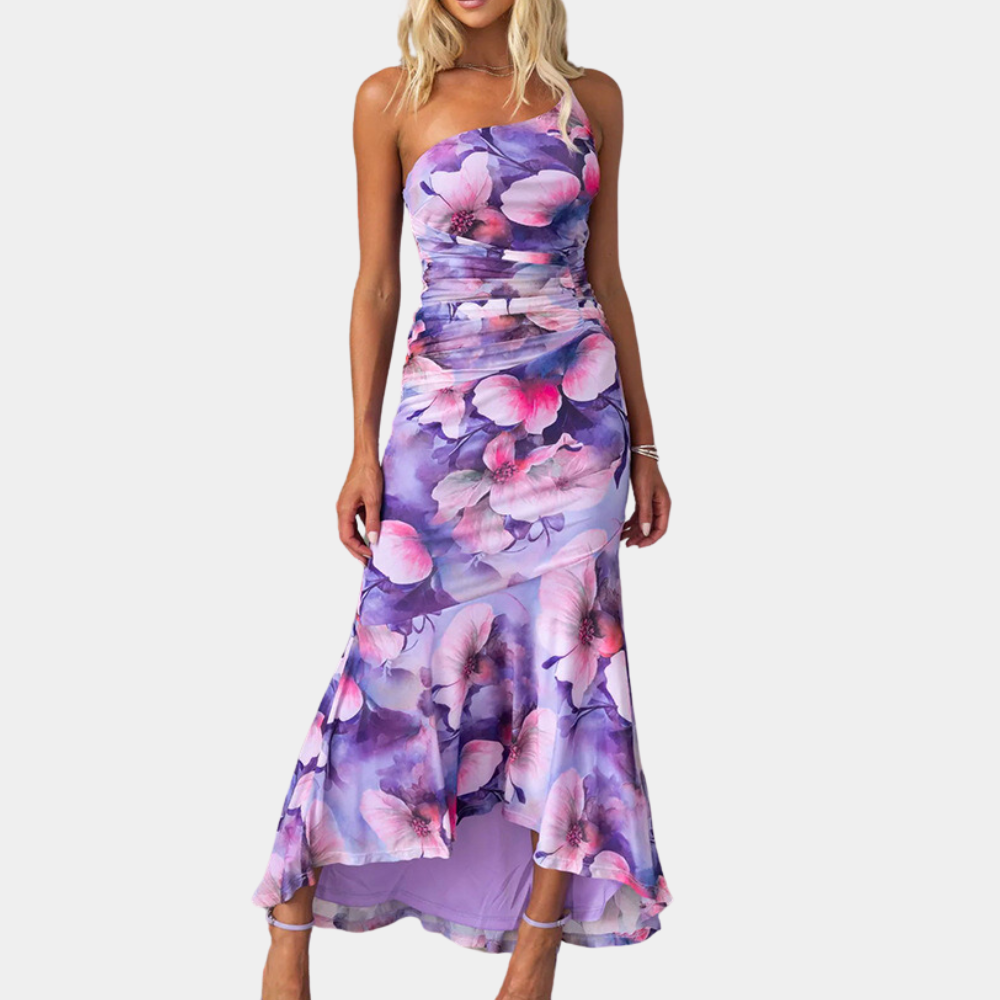 Dames Elegante Lange Jurk met Asymmetrische Schouder