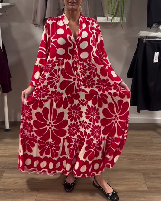 Vrouwelijke V-hals jurk met bloemenprint, perfecte pasvorm voor elke maat.