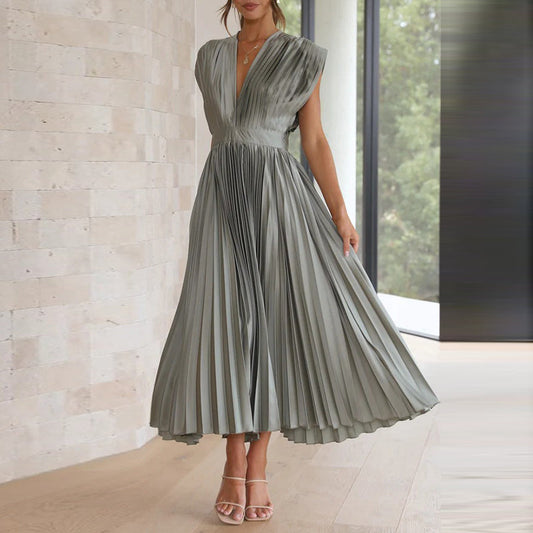 Dames elegante V-hals jurk | Mouwloos