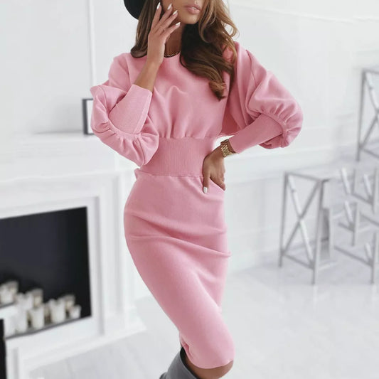 Chique Herfst Puff-Mouw Bodycon Jurk voor Vrouwen