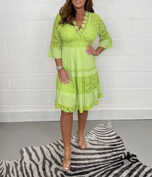 Silke |  Embroidery Kanten V-Hals Jurk